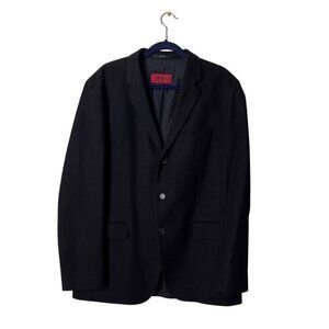 Hugo Boss Mens Black Wool Blazer Jacket Made In Italy Size 44R Red Trim Details